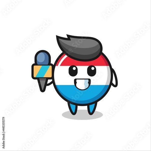 Character mascot of luxembourg flag badge as a news reporter
