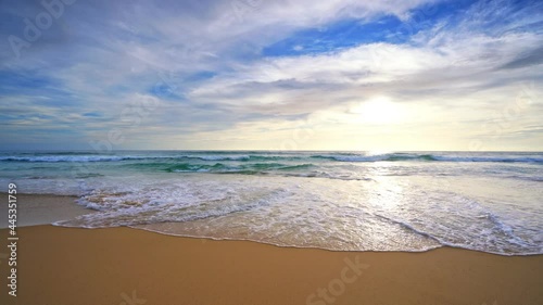 Phuket beach Summer sea in sunny day beautiful Tropical seashore scenic off phuket beach phuket thailand with wave crashing on sandy shore Amazing travel and tour background Copy space