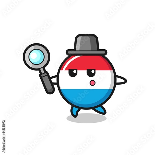 luxembourg flag badge cartoon character searching with a magnifying glass