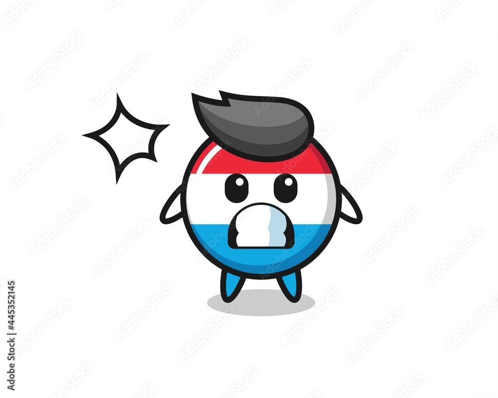 luxembourg flag badge character cartoon with shocked gesture