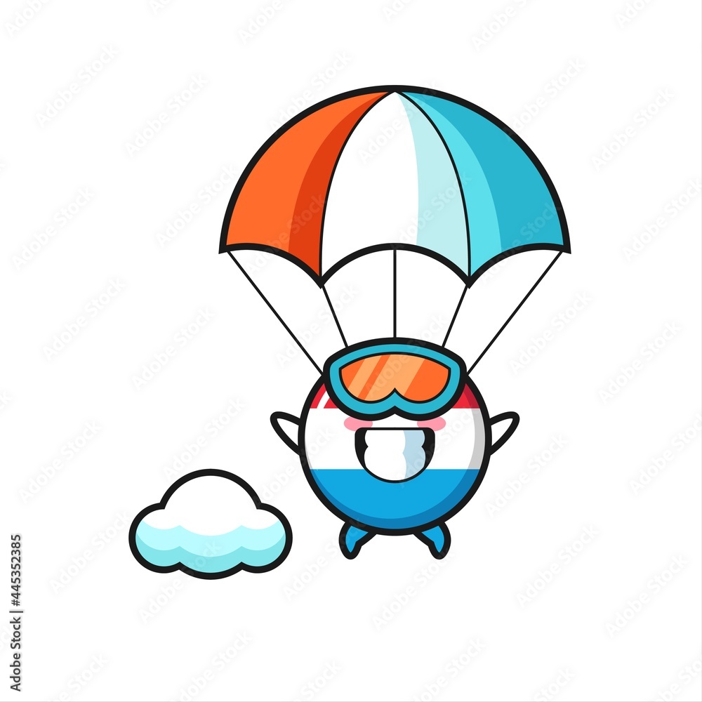 luxembourg flag badge mascot cartoon is skydiving with happy gesture luxembourg flag badge mascot cartoon is skydiving with happy gesture