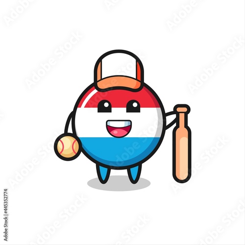 Cartoon character of luxembourg flag badge as a baseball player