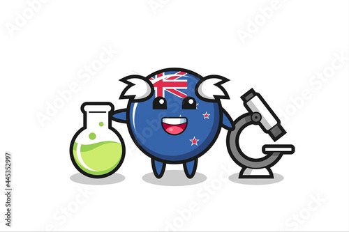 Mascot character of new zealand flag badge as a scientist