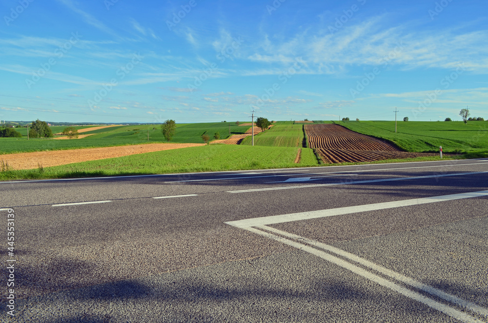 Crossway with rural landscape of Lesser Poland