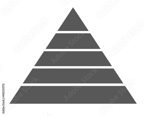  A dark gray pyramid of five elements. Chart. Infographics. The food pyramid. Statistics. Financial pyramid scheme