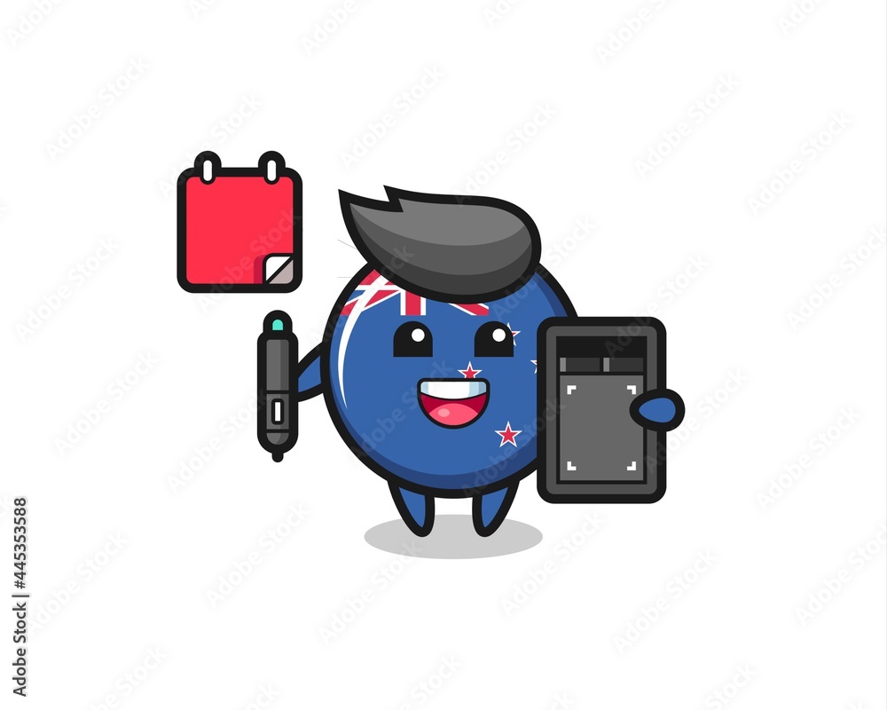 Illustration of new zealand flag badge mascot as a graphic designer Illustration of new zealand flag badge mascot as a graphic designer