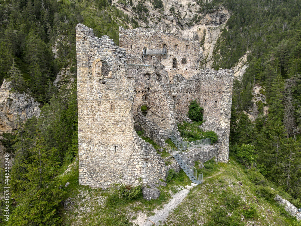 Ruins of Belfort castle near Brienz on the Swiss alps