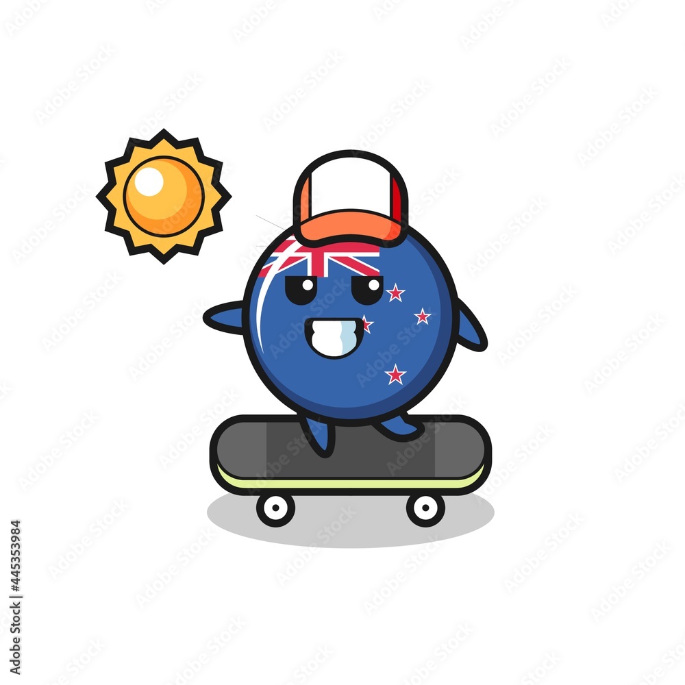 new zealand flag badge character illustration ride a skateboard new zealand flag badge character illustration ride a skateboard