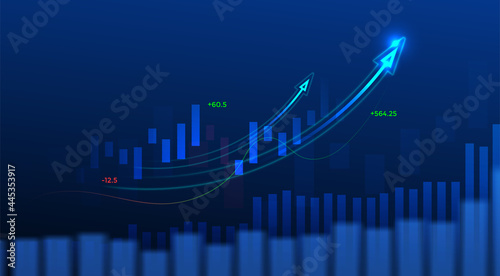 Business candle stick graph chart of stock market investment trading on blue background. Bullish point, up trend of graph. Economy vector design