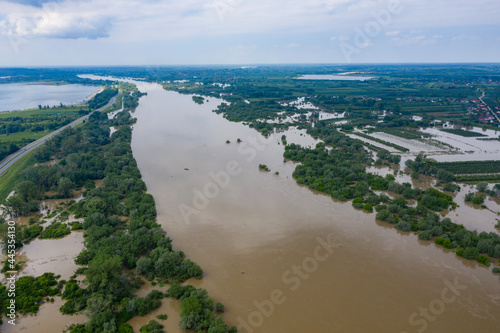 Flood - the river overflowed. Bird's eye view