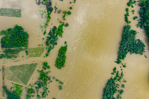 Flood - the river overflowed. Bird's eye view