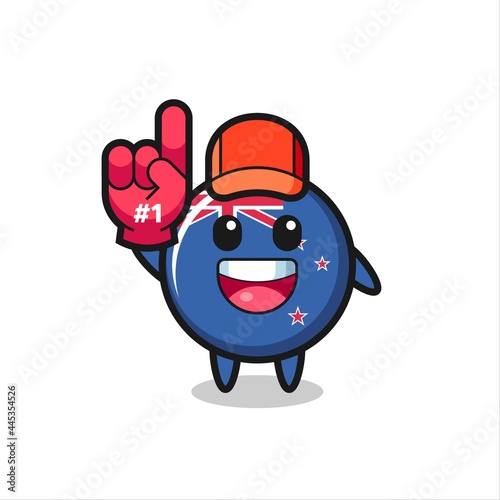 new zealand flag badge illustration cartoon with number 1 fans glove