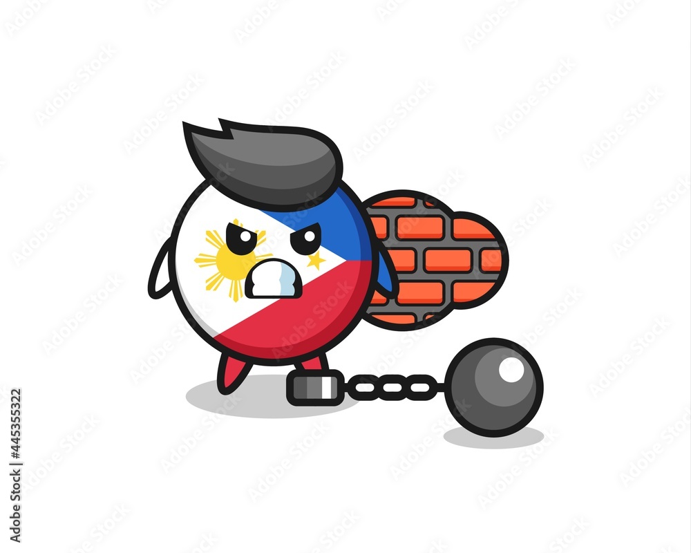 Character mascot of philippines flag badge as a prisoner