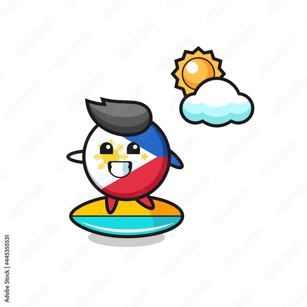 Illustration of philippines flag badge cartoon do surfing on the beach
