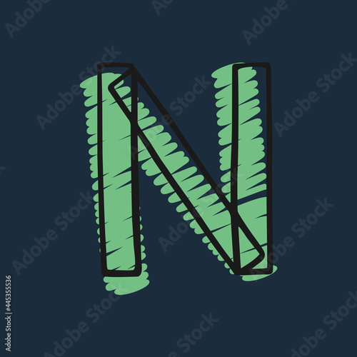 Fototapeta Naklejka Na Ścianę i Meble -  Letter N logo hand-drawn with felt-tip and marker strokes.