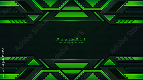 Abstract technology background with black and green neon stripes.