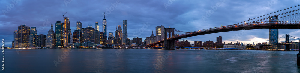 USA downtown skyline at dusk on the East River