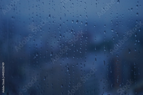 rain drops on window, landscape in a rainy window - 雨の景色 梅雨 