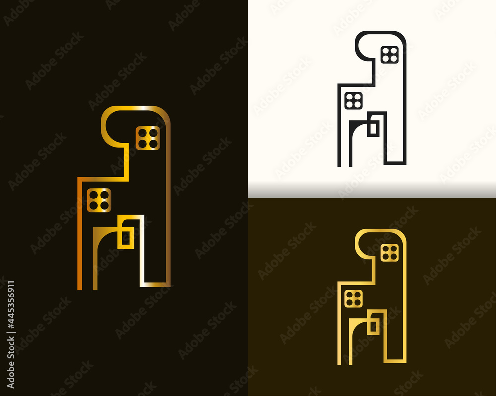 Modern Luxury Golden Real Estate and Construction Logo In Line Style