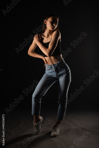 Posing while touching herself