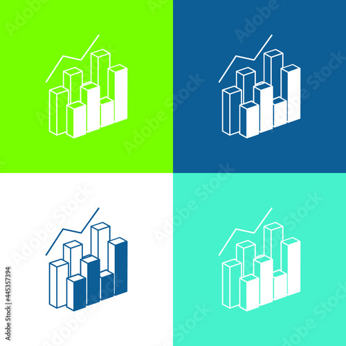 3d Data Analytics Dual Bars Graphic Flat four color minimal icon set