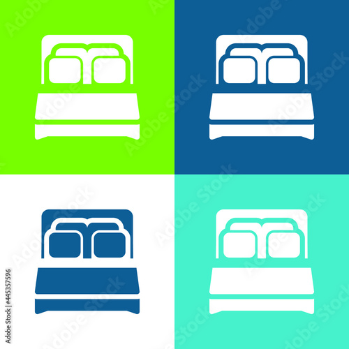 Bed Flat four color minimal icon set