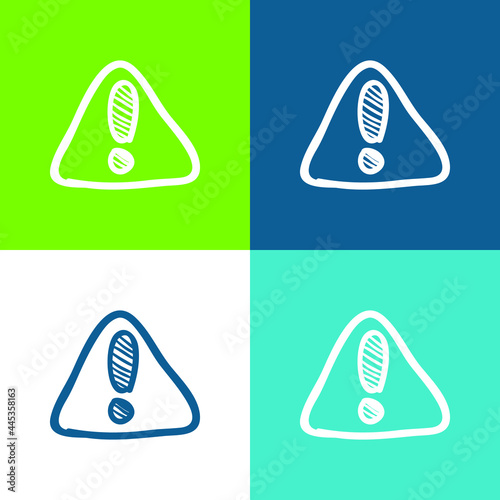 Attention Construction Triangular Hand Drawn Signal Flat four color minimal icon set