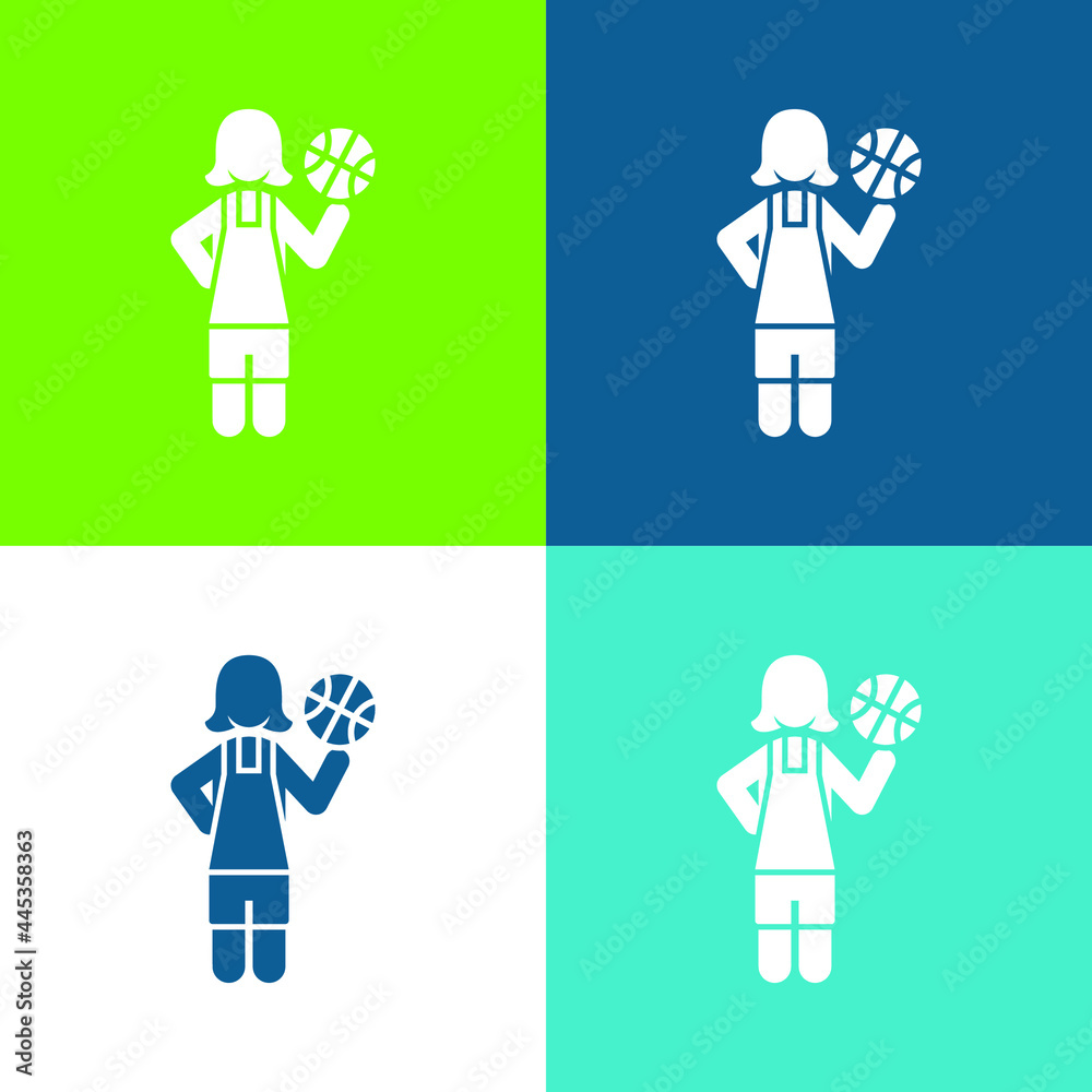 Basketball Player Flat four color minimal icon set Basketball Player Flat four color minimal icon set