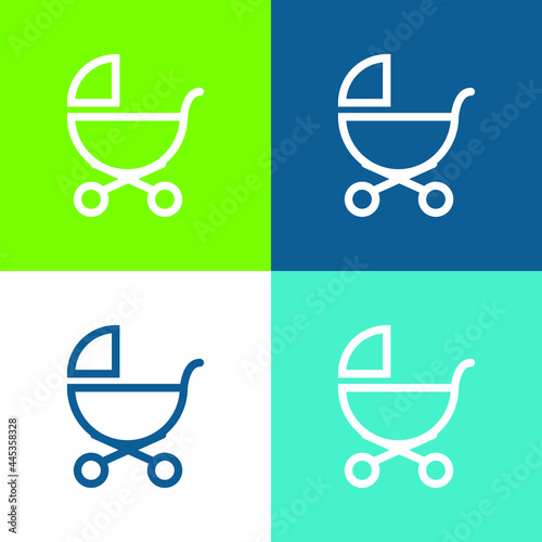Baby Stroller Outline Of Side View Flat four color minimal icon set