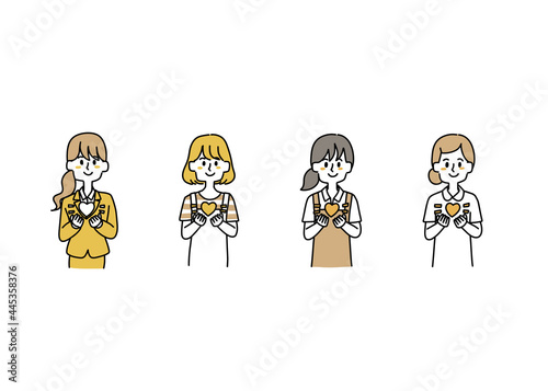 ハートを手に持っている女性のイラストセット