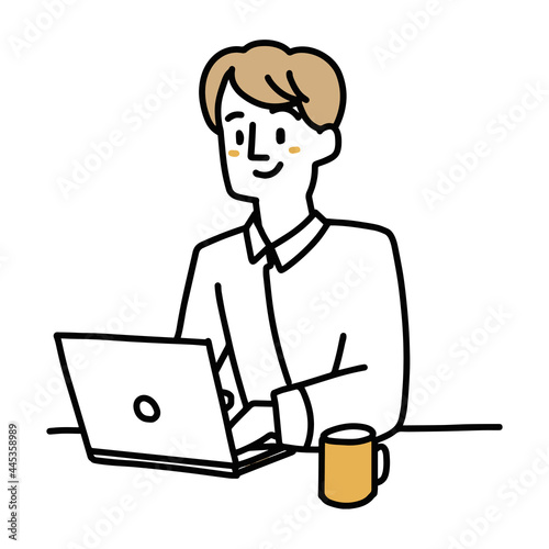 ノートパソコンで作業をしている男性