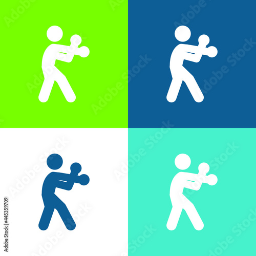 Boxing Silhouette Flat four color minimal icon set