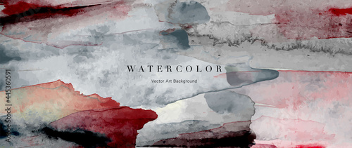 Watercolor art background vector. Wallpaper design with paint brush and gold line art. Earth tone blue, pink, ivory, beige watercolor Illustration for prints, wall art, cover and invitation cards.