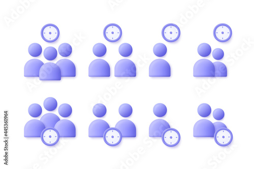 Time Management user, business people icon set. Appointment, organization, community, watch, limited, date, invitation, group of people, assignment concept. 3d vector illustration.