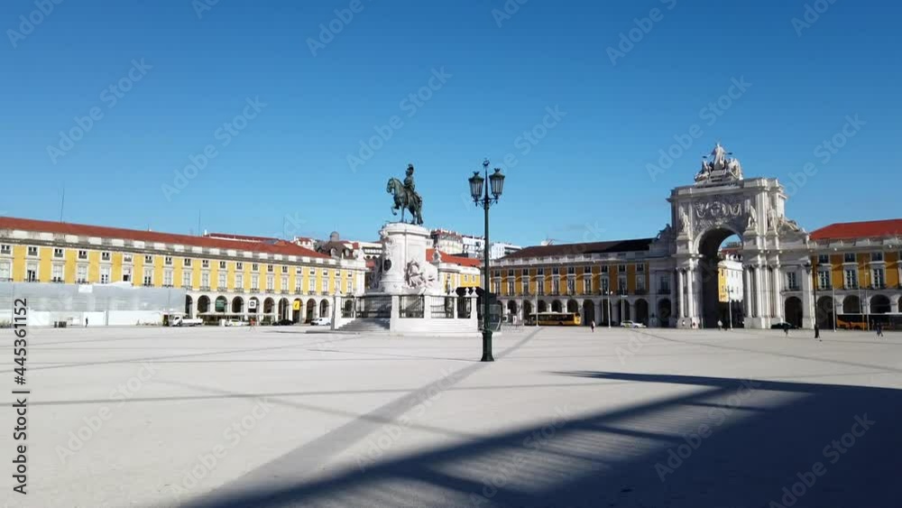 Praca do comercio Lisbon Portugal, empty because of covid19, early morning reportage Praca do comercio Lisbon Portugal, empty because of covid19, early morning reportage