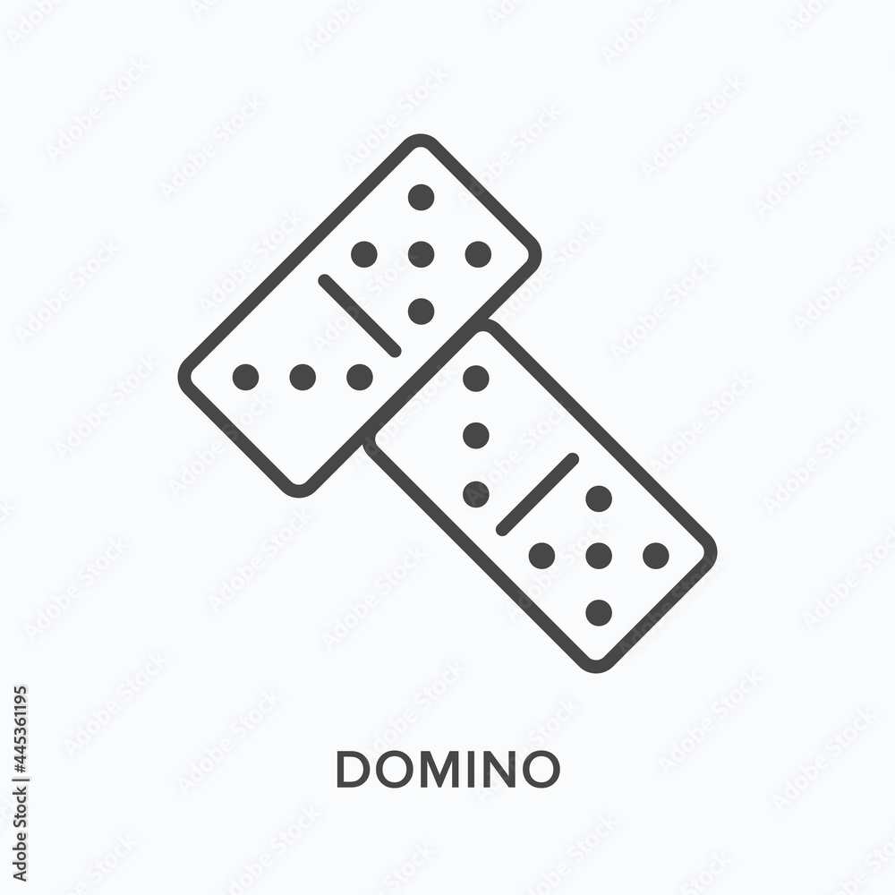 Domino flat line icon. Vector outline illustration of blocks. Black thin linear pictogram for board game Domino flat line icon. Vector outline illustration of blocks. Black thin linear pictogram for board game