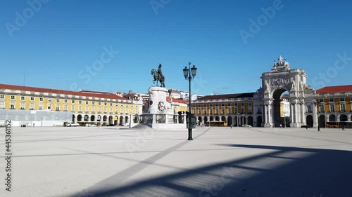 Praca do comercio Lisbon Portugal, empty because of covid19, early morning reportage