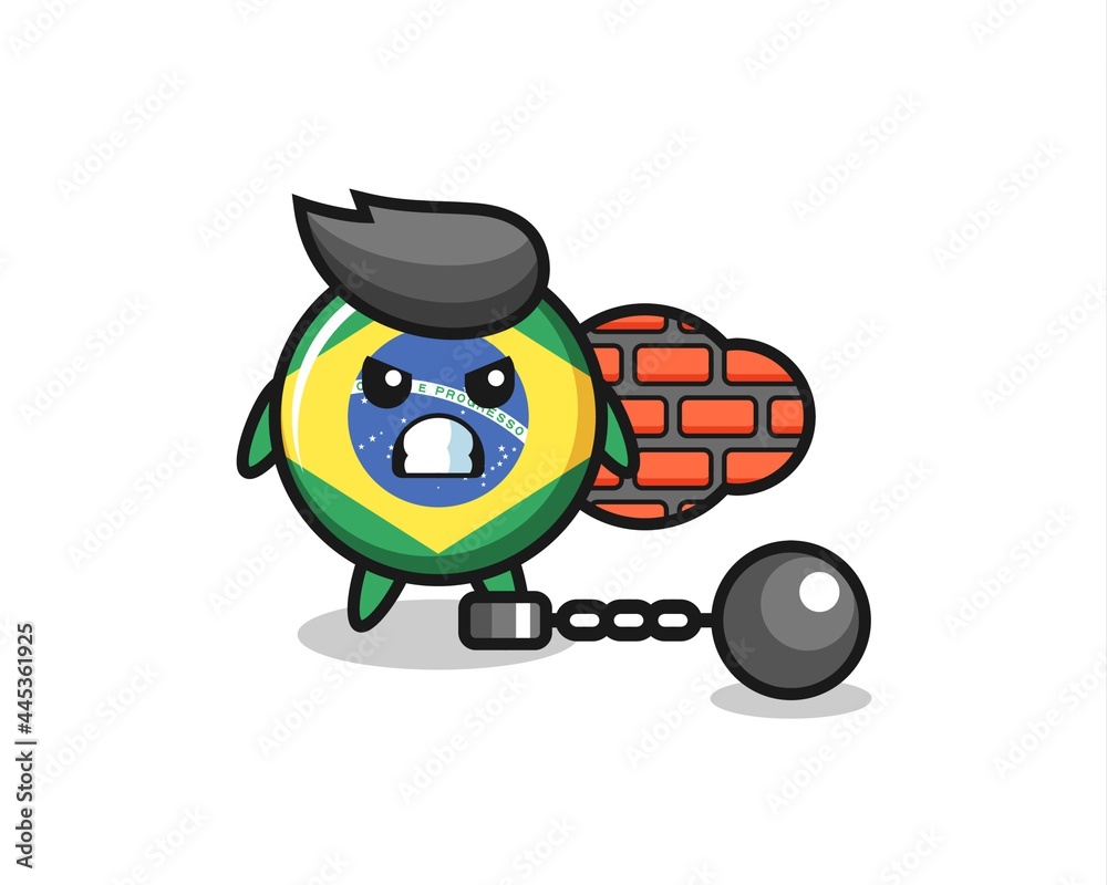 Character mascot of brazil flag badge as a prisoner