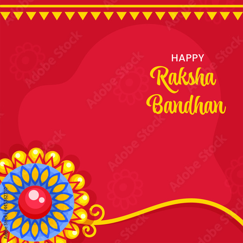 Happy Raksha Bandhan Concept With Floral Rakhi  Wristband  On Red Background.