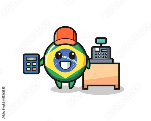 Illustration of brazil flag badge character as a cashier