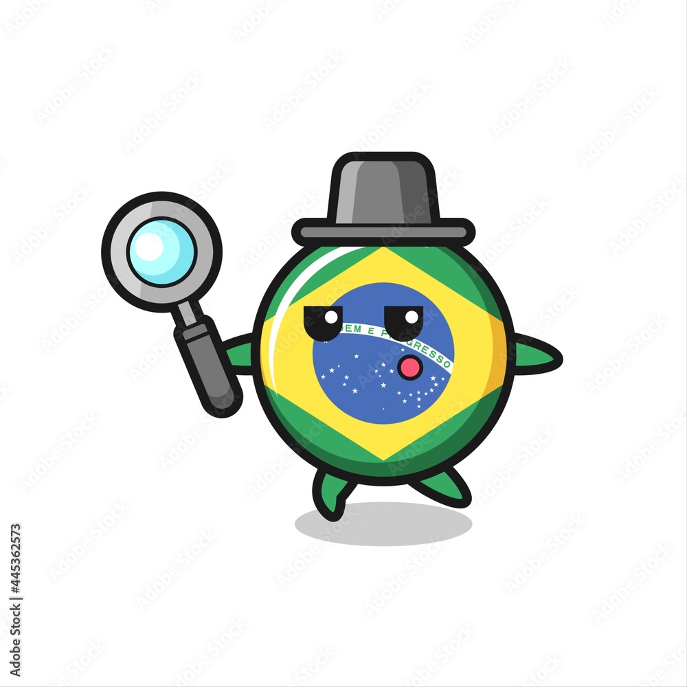 brazil flag badge cartoon character searching with a magnifying glass