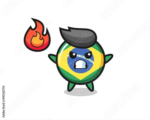 brazil flag badge character cartoon with angry gesture