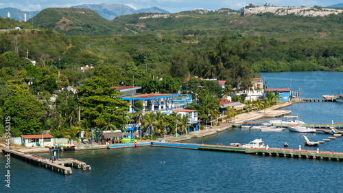Colorful buildings and villas on the coast line of Santiago de Cuba, Cuba