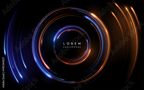 Abstract blue and yellow circle lights with motion effect