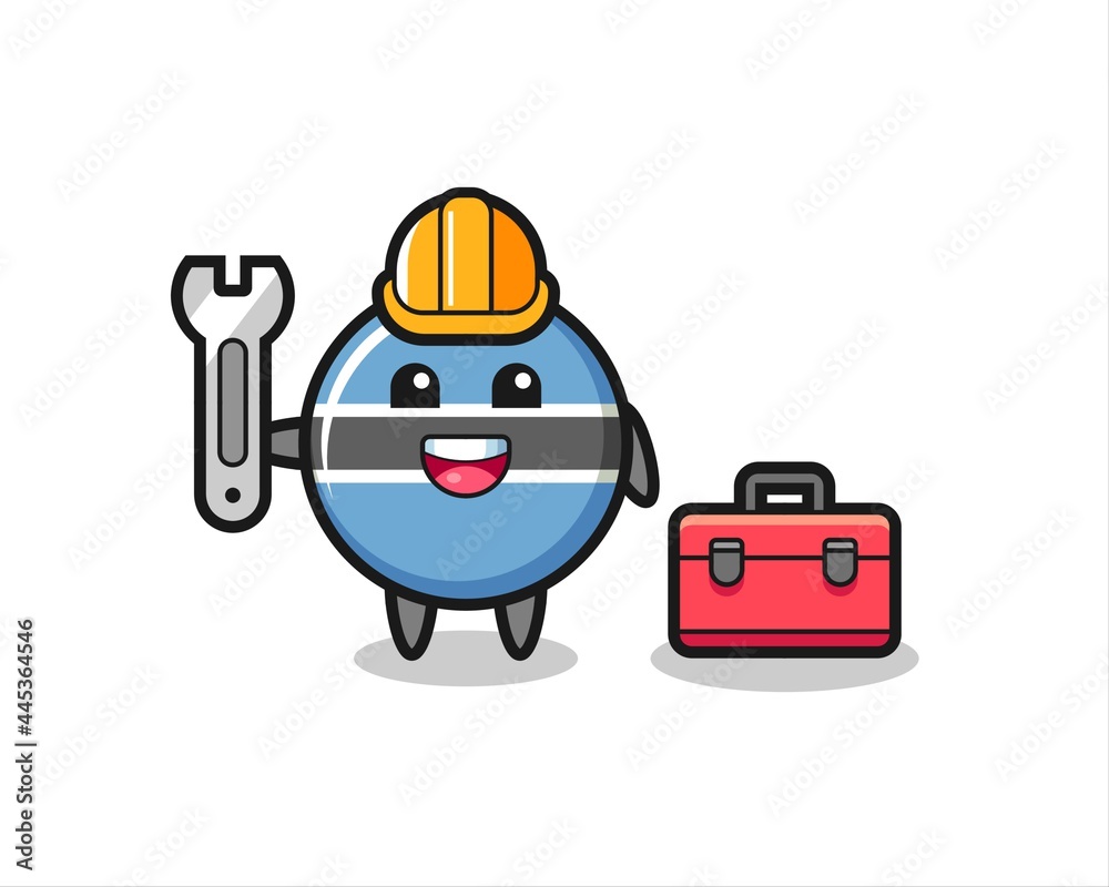 Mascot cartoon of botswana flag badge as a mechanic Mascot cartoon of botswana flag badge as a mechanic