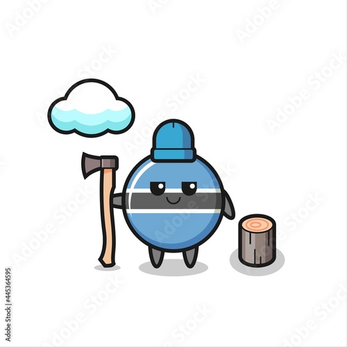 Character cartoon of botswana flag badge as a woodcutter