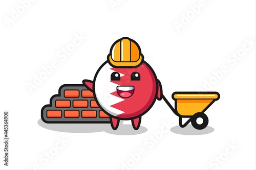 Cartoon character of bahrain flag badge as a builder