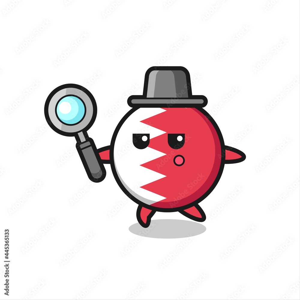 bahrain flag badge cartoon character searching with a magnifying glass