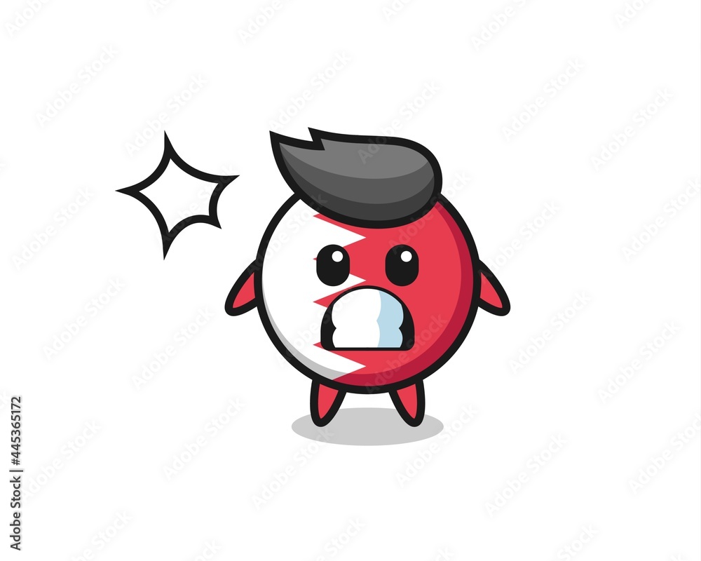 bahrain flag badge character cartoon with shocked gesture