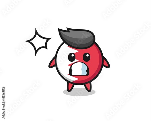 bahrain flag badge character cartoon with shocked gesture